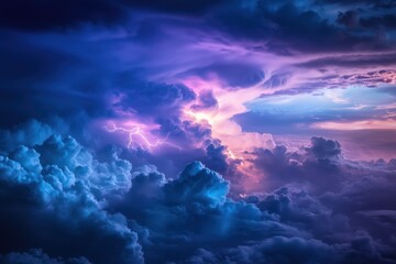 Obraz premium Magical storm with vivid lightning spells fills the sky at twilight