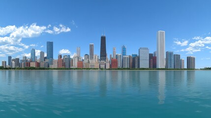 Naklejka premium Chicago Skyline, Lake Michigan, Summer Day, Cityscape, Tourism