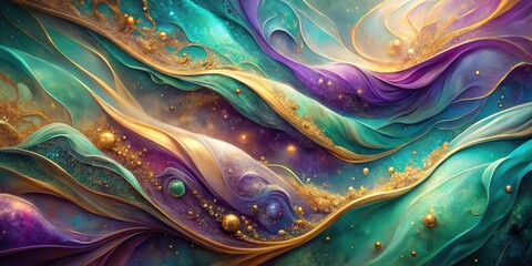 Fototapeta premium Abstract Cosmic Landscape with Flowing Gold and Glittering Dust