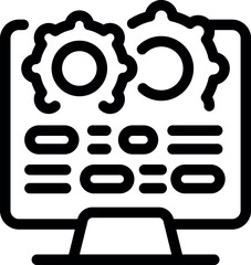 Monitor displaying working gears and binary code, representing software development, data processing, and system settings