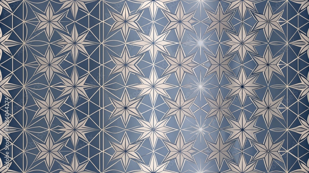 Aufkleber A repeating pattern of intricate six-pointed stars in various shades of blue and beige, with the illusion of depth created by overlapping geometric shapes.