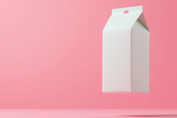 A minimalist milk carton floating against a soft pink background, perfect for food and beverage branding.