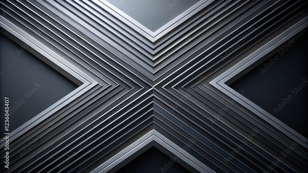 Poster Abstract Geometric Pattern of Intersecting Lines, Forming a Cross-Shaped Design With a Deep Gray Background
