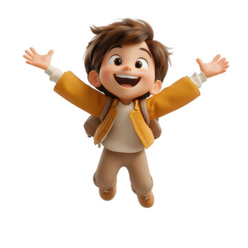 recommend clip art: A cartoon boy is jumping in the air with his arms outstretched