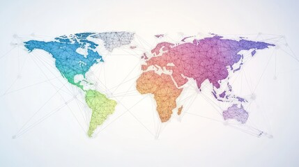 Global network connection map, colorful, digital, white background, data visualization