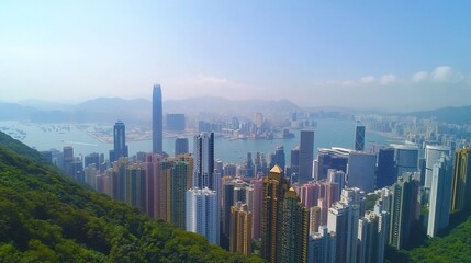 Fototapeta premium Hong Kong Skyline: A Panoramic View from the Peak