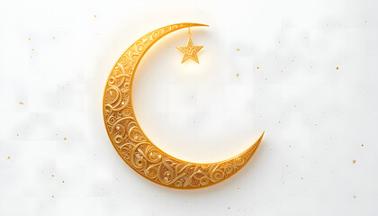 Ornate Gold Crescent Moon and Star Islamic Design