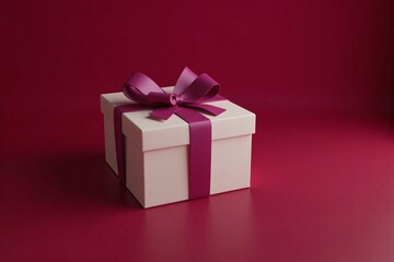 Obraz premium gift box with magenta ribbon on maroon background design