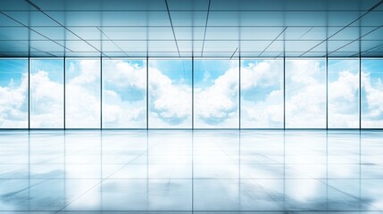 Obraz premium Sky view, modern office, empty floor, spacious room, design