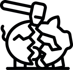 Broken piggy bank with hammer hitting it, representing economic hardship and loss of savings