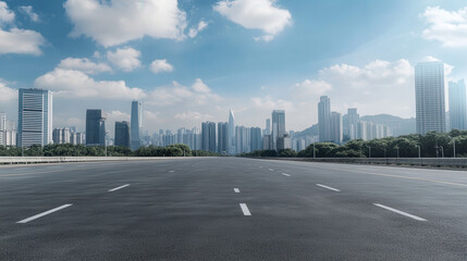 Fototapeta premium A wide asphalt road leading to the city