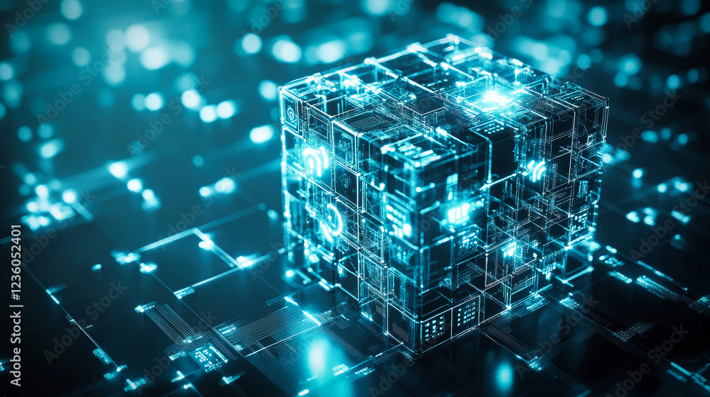 Poster technology abstract digital cube. generic advanced technology concept.