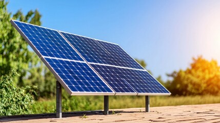 Blue Solar Panels On Ground Mount In Sunny Outdoor Setting