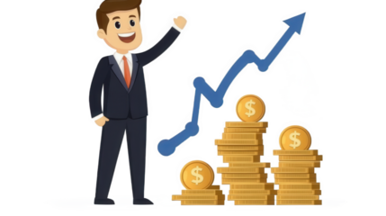 Merchants, coins and charts, arrows of growth