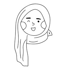 handrawn girl muslim wearing hijab cartoon. coloring book