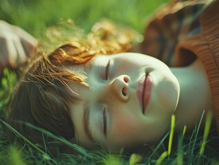 Serene Slumber: A Child's Peaceful Dreaming Amidst Nature's Beauty