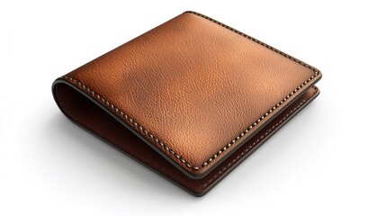 Distressed brown leather wallet isolated on white background.