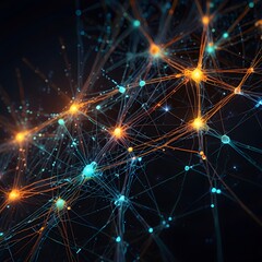 Fototapeta premium Neural network with glowing circuits connecting large data nodes 