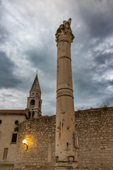 Fototapeta premium Petra Zoranica Square, a place of great historical interest as it is located right at the end of one of the axes of the ancient Roman city. Zadar, Croatia