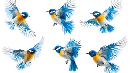 Obraz premium Colorful blue birds in flight nature photography open background