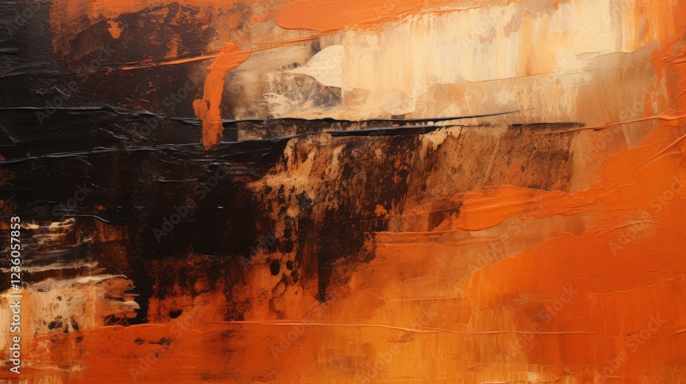 Poster abstract interpretation of a rusted metal surface in warm tones exploring textures and colors for cr