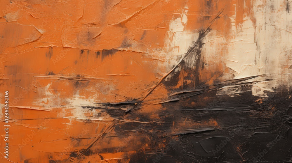Poster Abstract Interpretation of a Rusted Metal Surface Featuring Textured Orange and Black Elements with Unique Color Combinations and Patterns