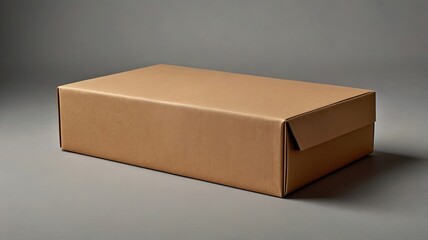 Plain khaki color cardboard packaging box sitting on a clean, neutral-colored background, with soft shadows that add depth and provide ample space for branding.