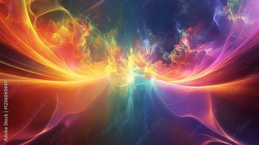Poster abstract cosmic swirl of vibrant colors creating a mesmerizing nebula effect