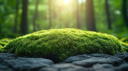 closeup or macro beautiful moss in forest background