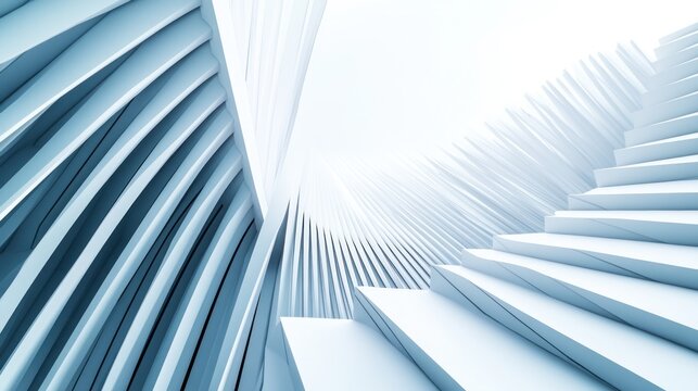 Abstract swirling stairs ascend in futuristic light-filled space; website background