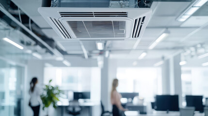 Modern office interior with air conditioning unit providing comfort and efficiency.