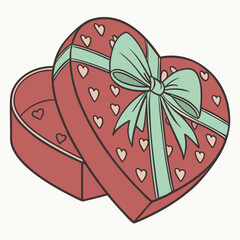 Red heart gift box, green bow, icon vector design