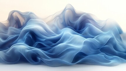Obraz premium abstract blue flowing waves of translucent fabric. Generative AI