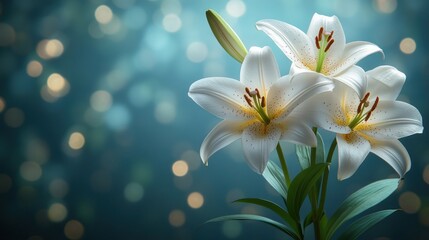 White lilies bokeh background sympathy card