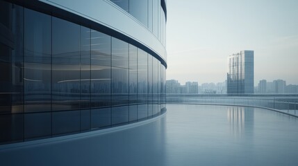 Fototapeta premium Modern city skyscraper rooftop terrace dawn view