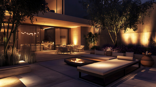 Elegant Outdoor Lounge in Desert Night