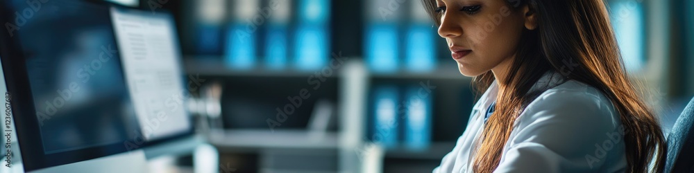 Aufkleber a person sitting in front of a computer monitor, focused on work