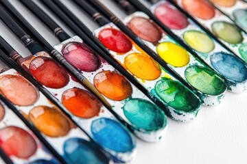 Naklejka premium Close-up shot of various paintbrushes arranged together