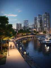 Obraz premium Tranquil Cityscape and Marina at Twilight