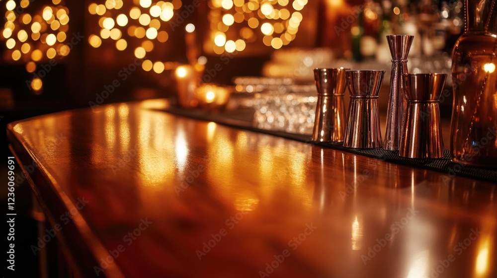 Poster a bar with many glasses stacked up