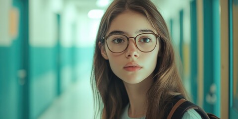 Contemplative Youth in School Hallway