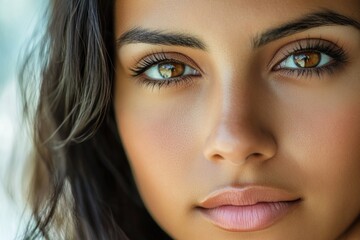 Fototapeta premium A close-up portrait of a woman with brown eyes, highlighting her facial features