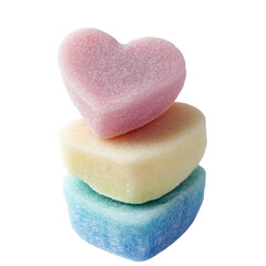 Fototapeta premium Colorful heart-shaped soaps stacked together in a charming arrangement.