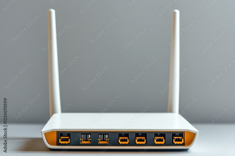 Poster a close-up shot of a wireless router on a table
