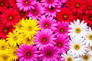 Fototapeta premium Dense arrangement of chrysanthemum flowers in various colors filling frame