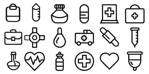 Black line art contact information icon set