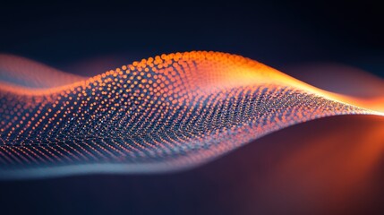 Orange digital wave flowing, dark background, tech presentation