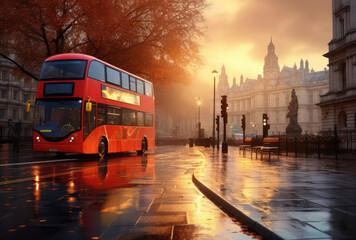 Sunset Glow on London's Iconic Red Bus