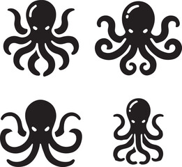 Silhouette vector illustration of a flat octopus art in black color on a white background