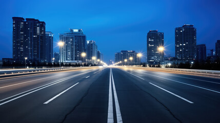 Fototapeta premium Empty City Highway Under Night Lights